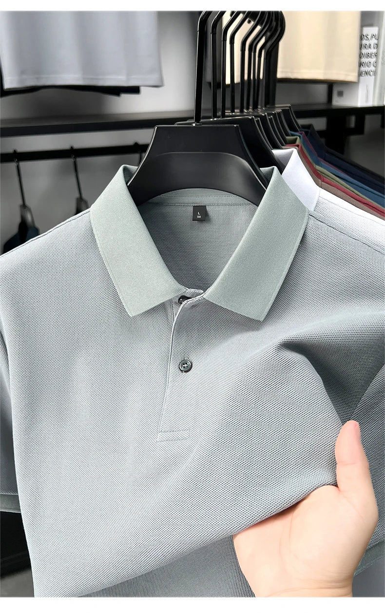 100% pure cotton men's short sleeve polo shirt high-quality classic solid color summer business casual comfort versatile T-shirt