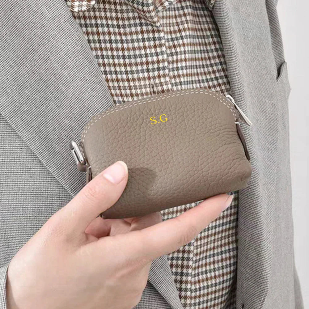Genuine Leather Woman Coin Purse Luxury Fashion Custom Letter Pouch Mini Key Wallet Luxury Design Earphone Storage Cosmetic Bag