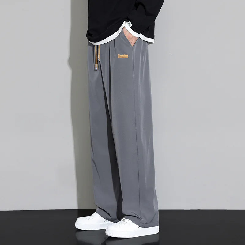 Spring Autumn Men's Clothing Drapey Wide-leg Pants, Loose Sports Pants Trendy Straight-leg Casual Trousers