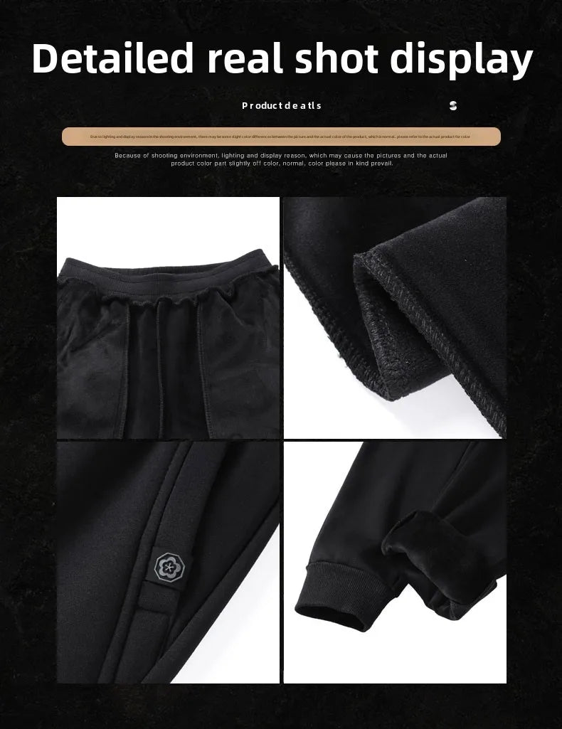 Men's pants 2025 autumn and winter with plush and thickened pure cotton casual sanitary pants, sports leg binding casual pants