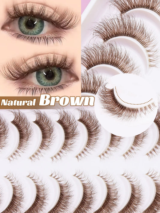 5/7/10 Pairs brown DIY Lashes Natural Clear Eyelash Volume Natural Eyelashes Soft Cross Cat Lashes Extended Outer Corner Eyelash