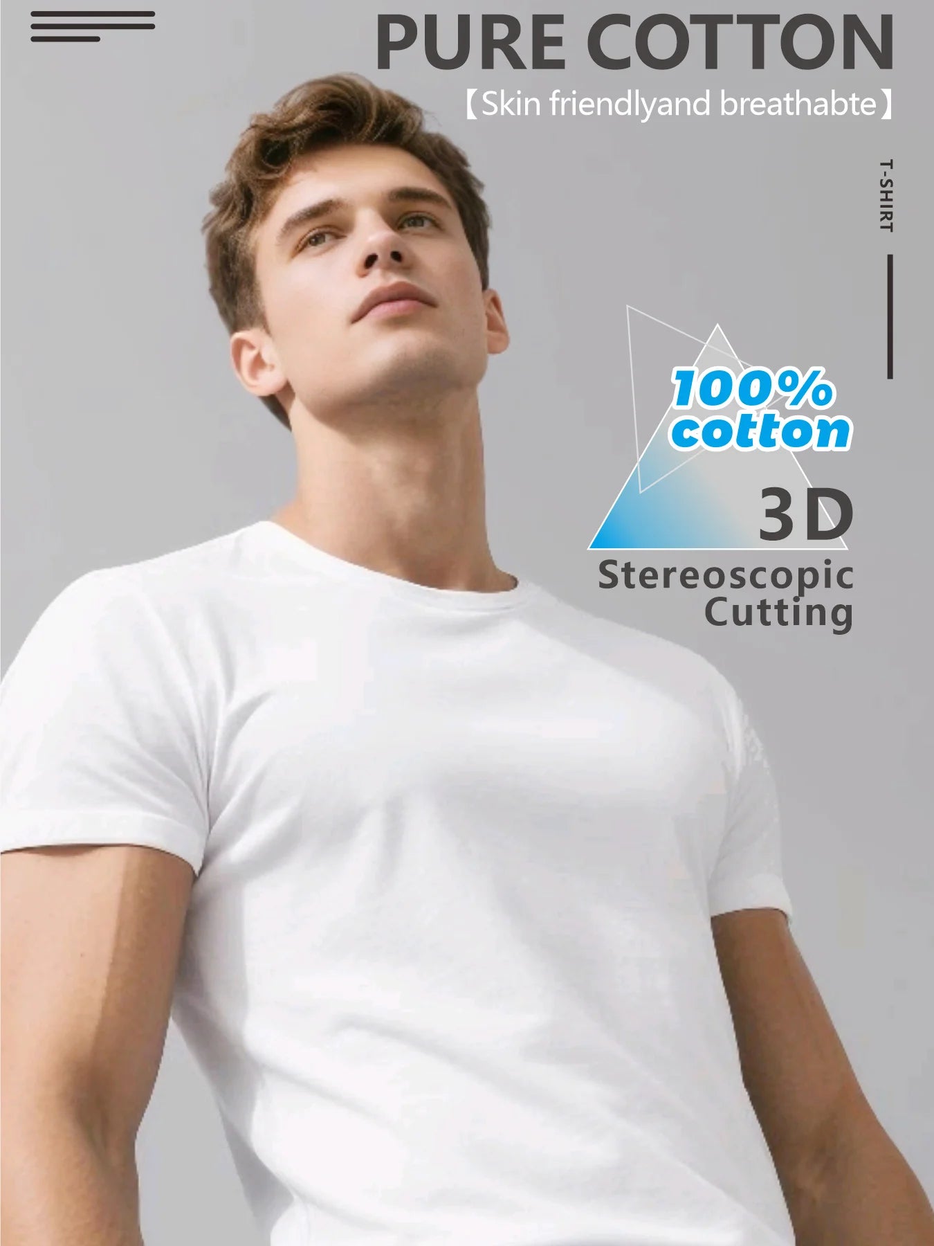 Men Pure Cotton Short Sleeve T Shirt Breathable 100% Cotton 3D Stereoscopic Cutting Casual Daily Wear Soft Comfortable Tees
