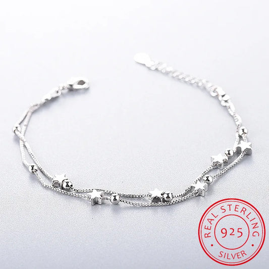 925 Sterling Silver Star Bracelets & Bangles New Fashion Silver Double Layer Chain Bracelet For Women sterling-silver-jewelry