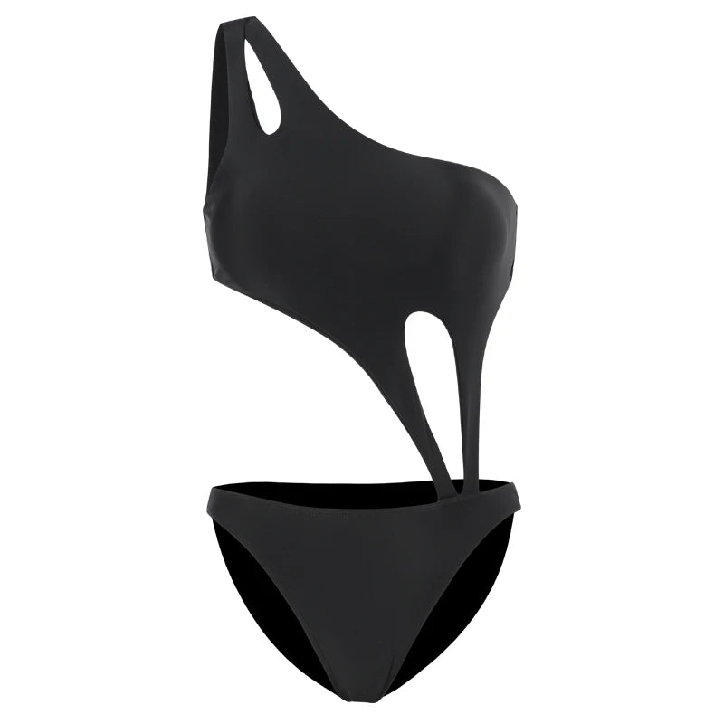 Black Women Swim Suit One-piece Swimsuits Korean Fused Swimwear Ladies Bathing Suits Off Shoulder Bodysuit Monokini Beachwear
