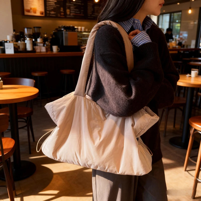 Women Nylon Bucket Shoulder Bag Large Capacity Tote Bag Fall Winter Versatile Cotton-padded Handbag Guangzhou High Quality Bag
