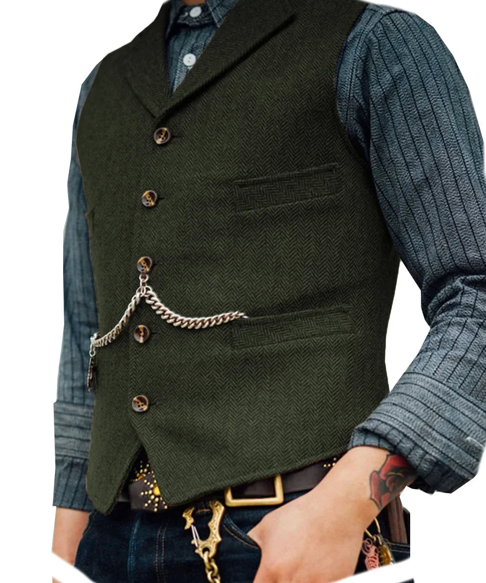 Wool Tweed Men's Suits Vest for Groomsmen Wedding Lapel Casual Slim Business Vests Sleeveless Waistcoat Male Gilet Homme Vests