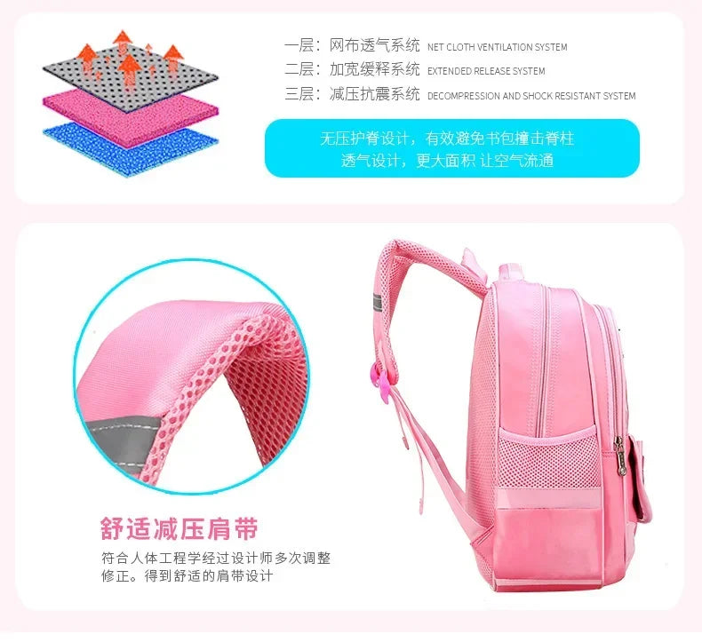 Lightweight School Backpack for Girls Kids Ages 6-12, Cute Polka Dot Bow Elementary Bookbag with Ergonomic Padded Straps