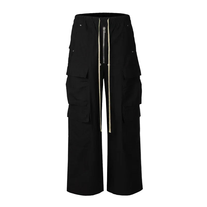 Baggy Pants Cargo Pants For Men Trendy Black Bell-bottom Pants Multiple Pockets Casual Streetwear Sweat Pants Mens