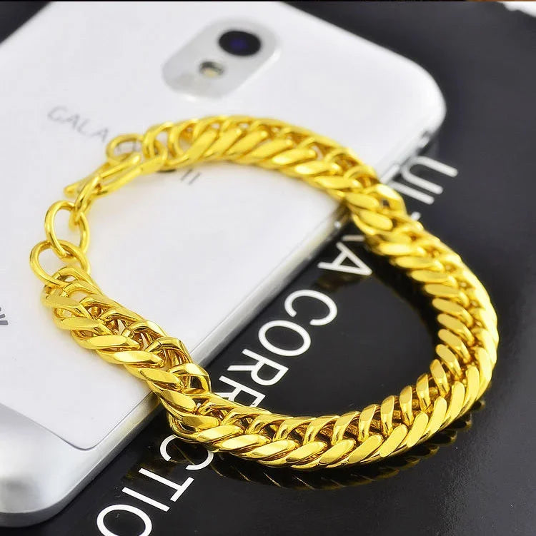 Necklace Simulation 24k Round Bead Plated Color Plated Real 999 Gold 18k Chain Props Jewelry Ring Bracelet for Women's Gifts