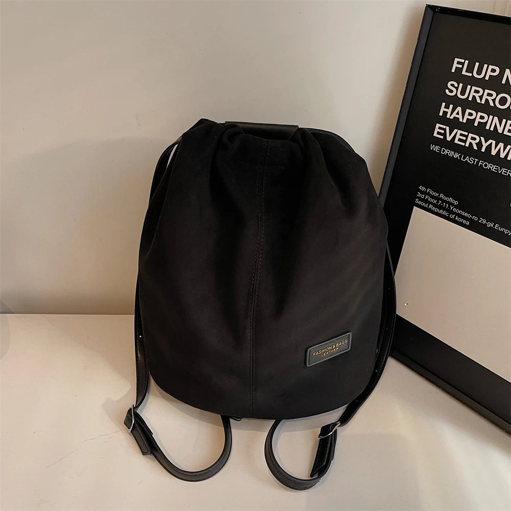 2024 Latest Women Fashion Backpacks Drawstring Bucket Shoulder Bags Soft Suede Large Capacity Rucksack For Travelling Shopping