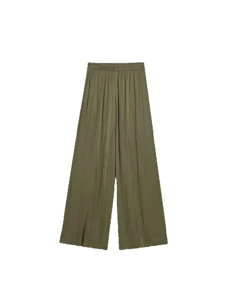 2025 Spring Pants For Women Fashion Spring Autumn New Solid Color Folded Chic Female Elastic High Waist Wide Leg