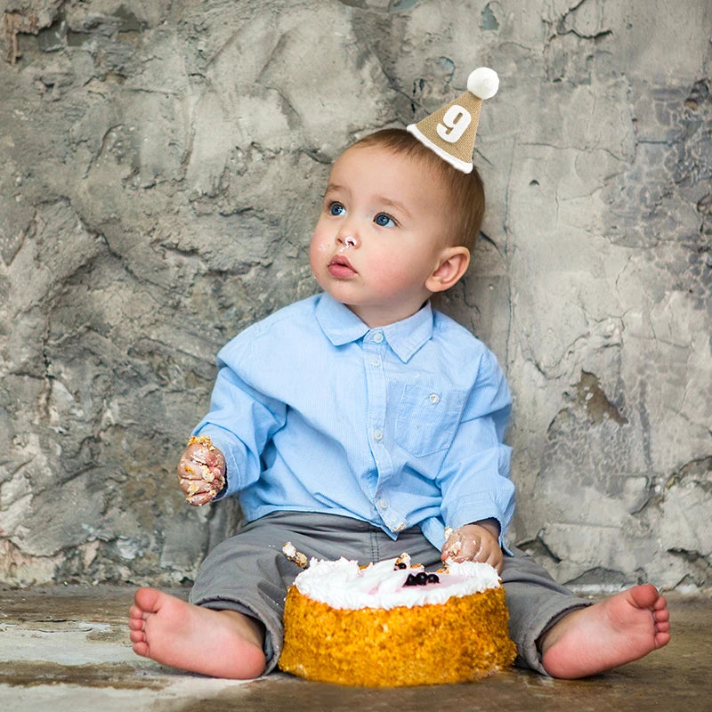 Burlap Hat Baby First Birthday Party Headband Linen Felt Hat 1st 2th 3th Years Kids Birthday Party Gift Baby Shower Hat