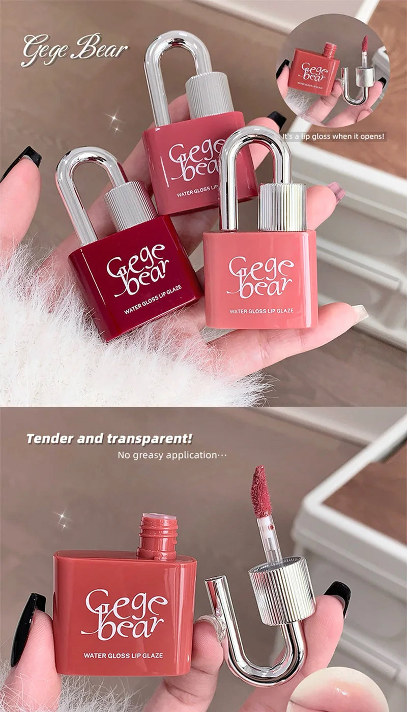 Gege Bear Lockheart Sweet Color Water-Gloss Lip Gloss-Vibrant Colors, Easy to Apply with Non-Long-Lasting Hydration