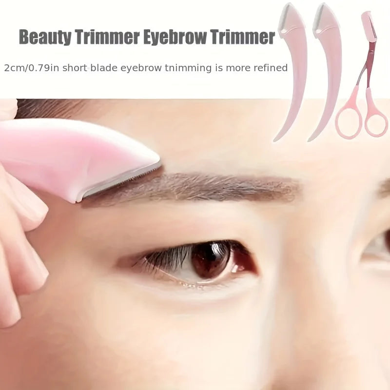1Pcs/2Pcs/3Pcs Crescent Moon Eyebrow Trimmer Set, Stainless Steel Curved Eyebrow Razor Eyebrow Scissors With Comb