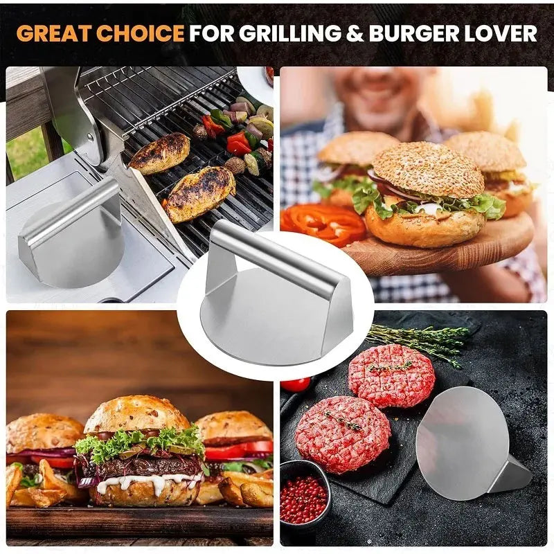 Stainless Steel Smash Burger Press with Handle Circular Meat Press Mold Hamburger Pressing Tool Kitchen Accessories Household