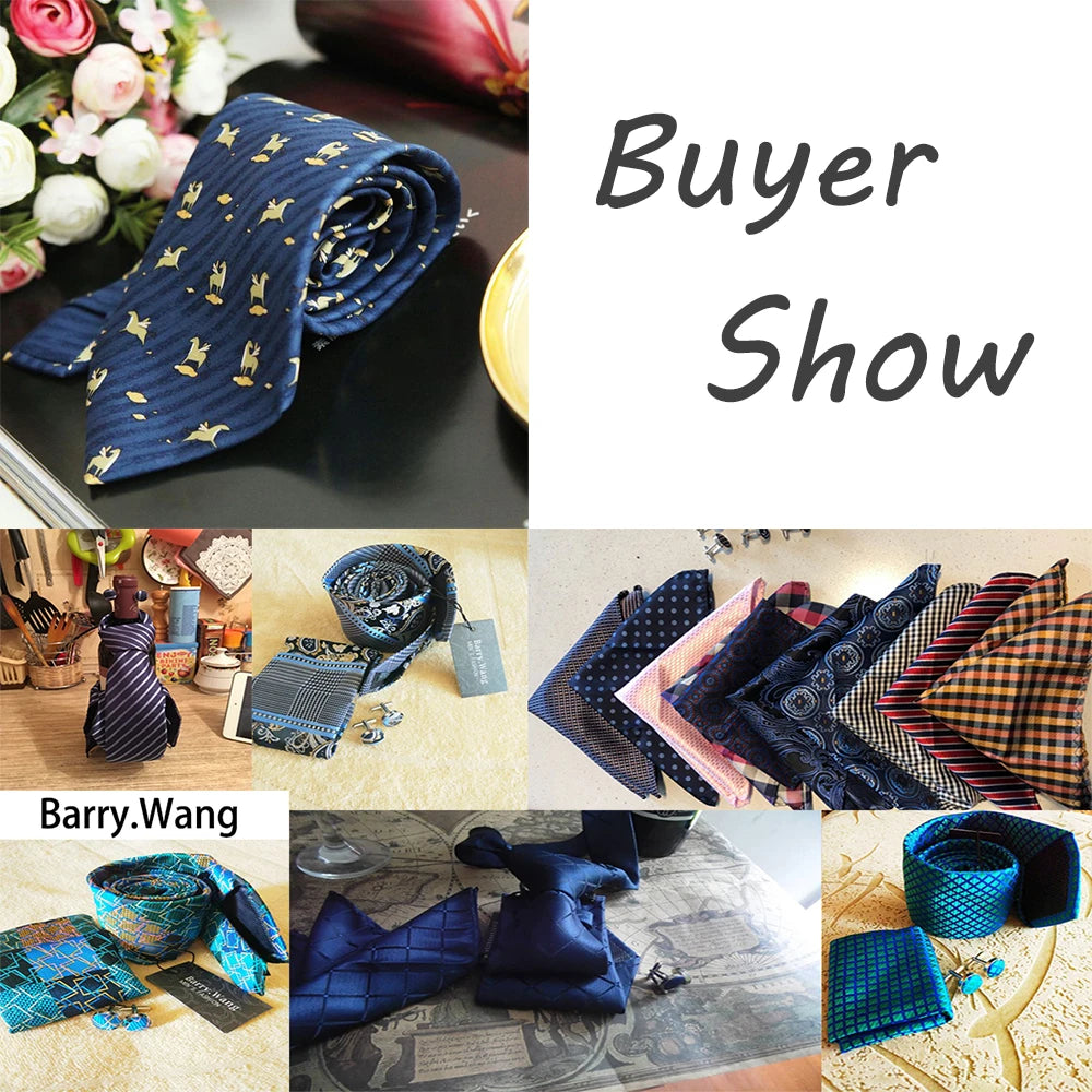 Black Men Necktie High Quality Solid Silk Woven Tie New Male Handkerchief Cufflinks Sets Business Party Formal Barry.Wang 6476