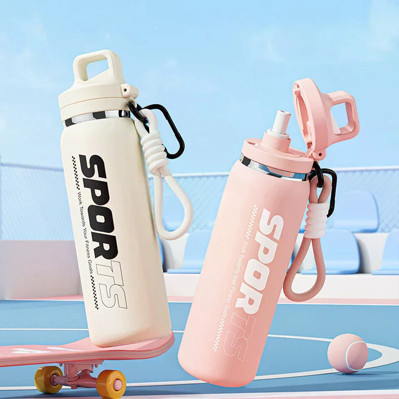 New Insulated Water Bottle, Portable, Unisex, Outdoor Cycling Water Bottle, One Lid, Double Drinking Straw.