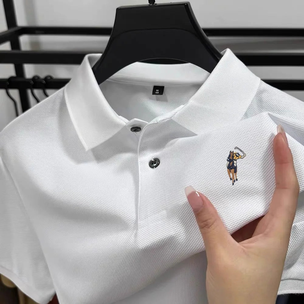 100% pure cotton new men's short sleeve summer comfortable breathable polo shirt high-end brand designer embroidered T-shirt top
