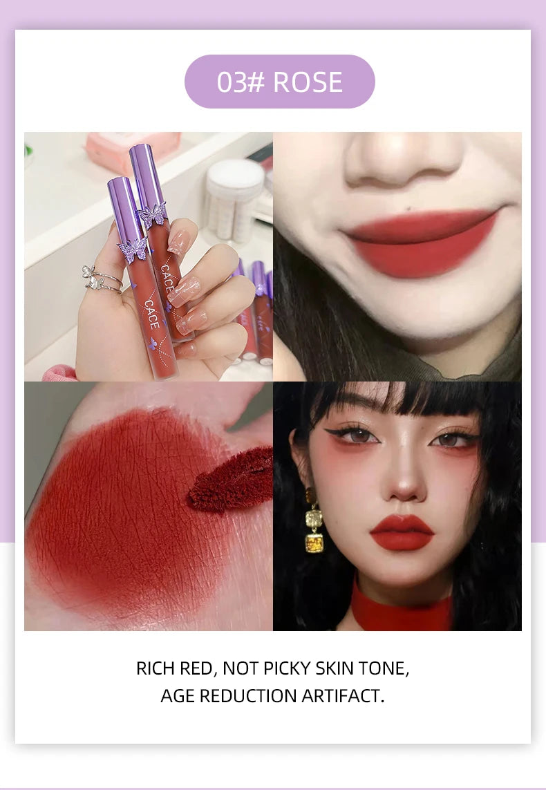 6 Colors Sexy Red Liquid Lipstick Moisturizing Lip Glaze Tint Long Lasting Matte Lip Mud Waterproof Velvet Lipstick Lips Makeup