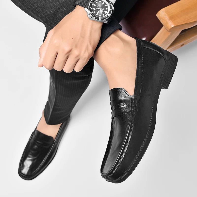 High Quality Brand Men's Genuine Leather Casual Shoes Classic Brown Men's Business Formal Shoes Soft Soled Comfortable Loafers
