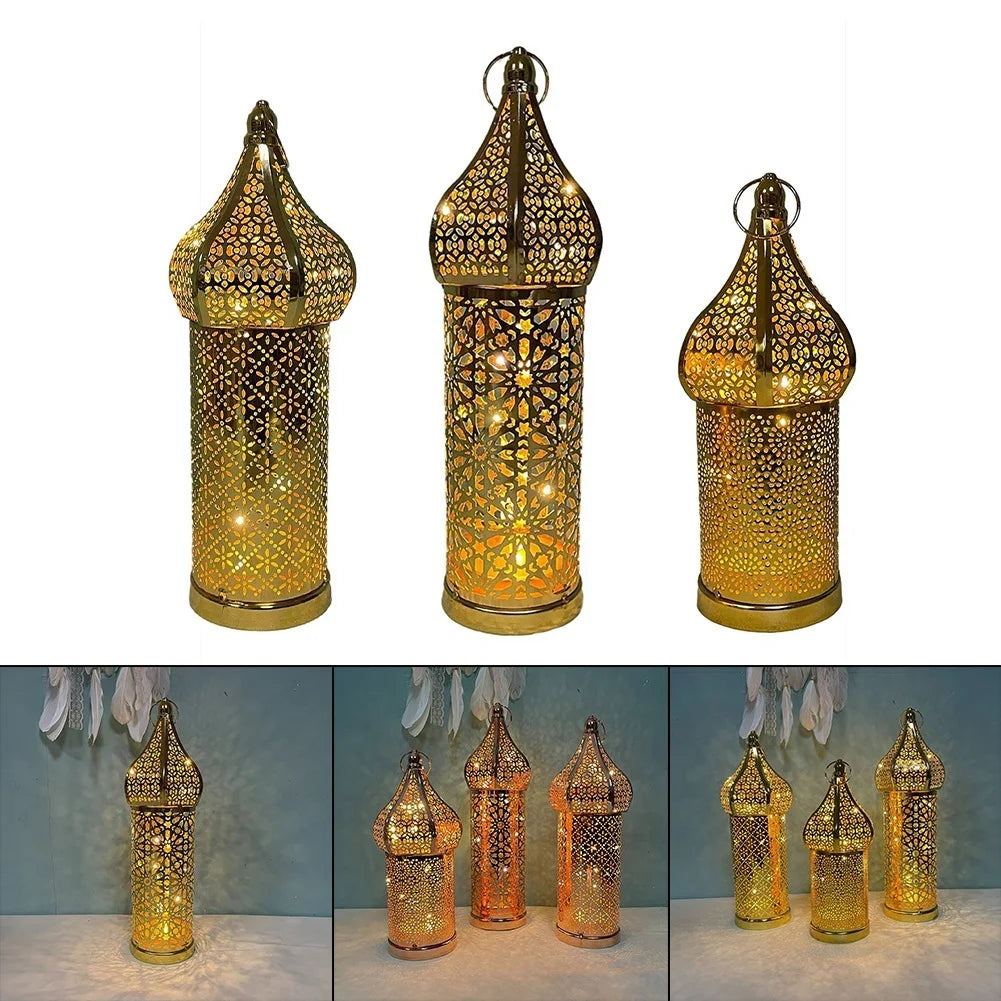 1PC Moroccan Golden Hollow Iron Lantern Ramadan Home Decoration Light Ornaments Gold Lanterns Moroccan Home Crafts Decoration