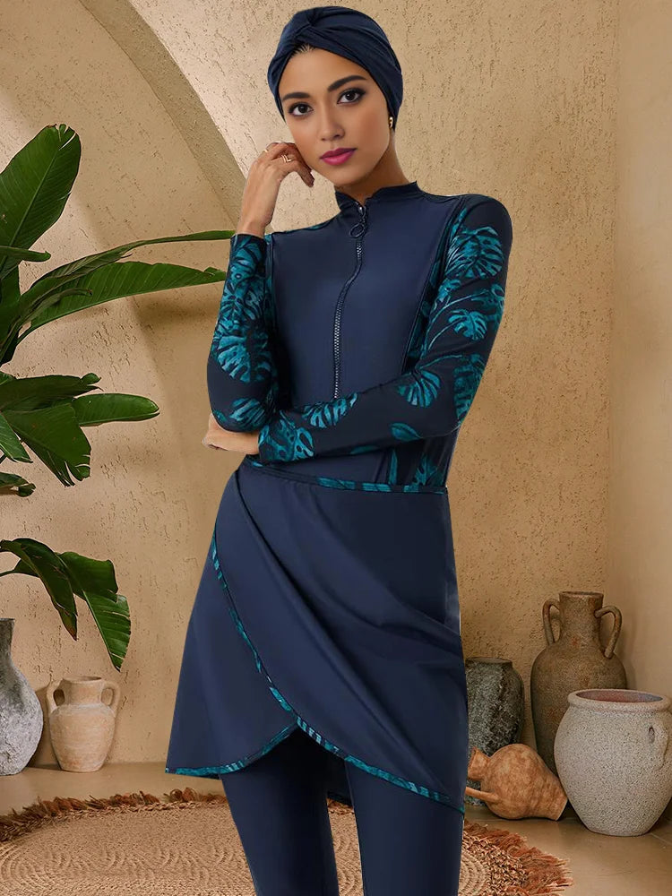 Burkini Long Sleeves Sport Swimsuit Skinny Fit Bathing Suit Women Modest Muslim Swimwear Hijab,Top, Pant, Quick Drying, UPF50+