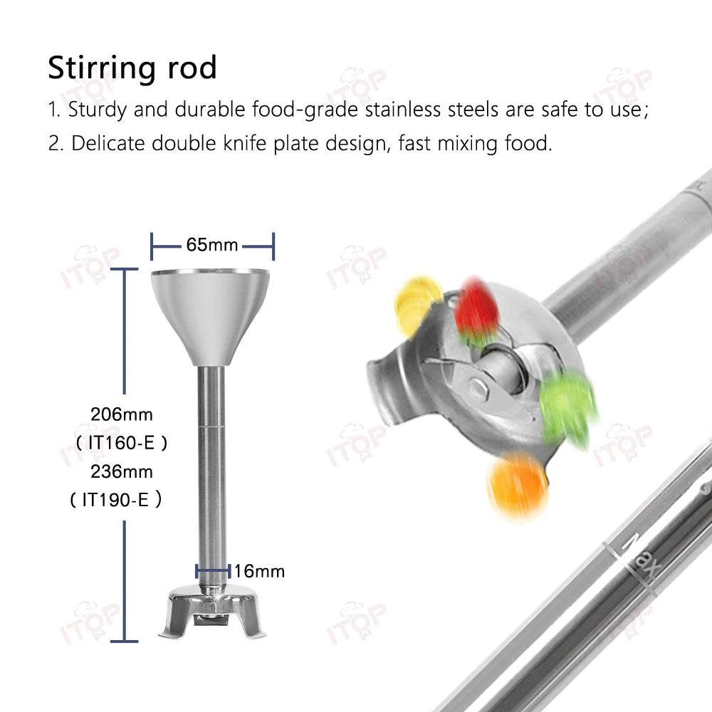 ITOP Handheld Blender 220W 250W Immersion Blender Stick Food Mixer Durable Commercial/ Household Use 8 Files Speed 4000-18000RPM
