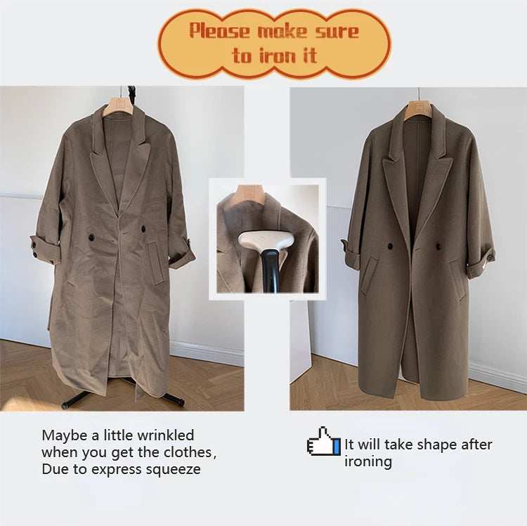 Elegant Wool Coat Warm Women Double Faced Luxury Real Fox Fur Sleeves 100 Wool Scarf Autumn Winter 2025 New Fashion Trench Coat
