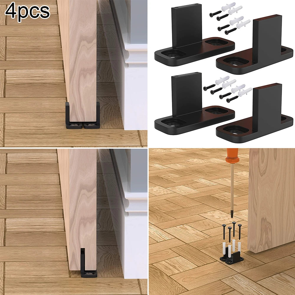 4 Pcs Barn Door Guide Adjustable Parts Sliding Floor Carbon Steel Anti Swinging Barn Door Guides Black Stabilize Barn Door