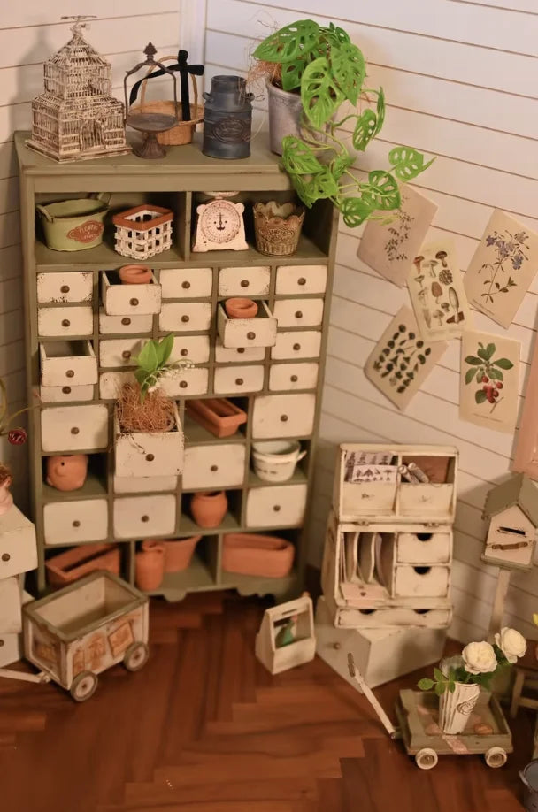 French Storage Furniture Set  StowCraft Realistic 9-Grid Cabinet Folding Garden Table Storage Display Unit 1/6 Dollhouse Diorama