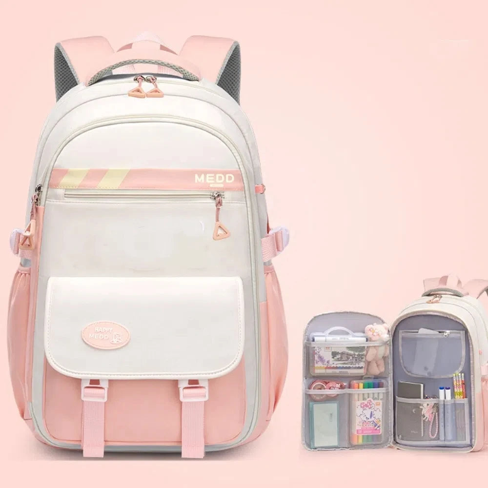 Large Capacity School Bag Waterproof Stress Relief Shoulder Backpack Lightweight Double Strap Bag Junior And High School Girls