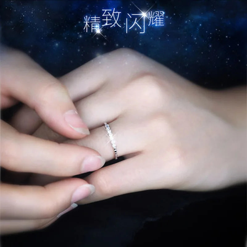 925 Sterling Silver Jewelry Shiny Zircon Women's Rings White Stacking Paired Ring Solid Bands Fine Minimalism Monaco
