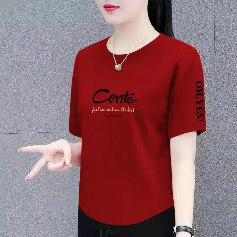 Summer Fashion Short Sleeve T-Shirt Women's Loose plus Size Slimming Top Cover up Body Shirt Casual Style Polyester Fabric