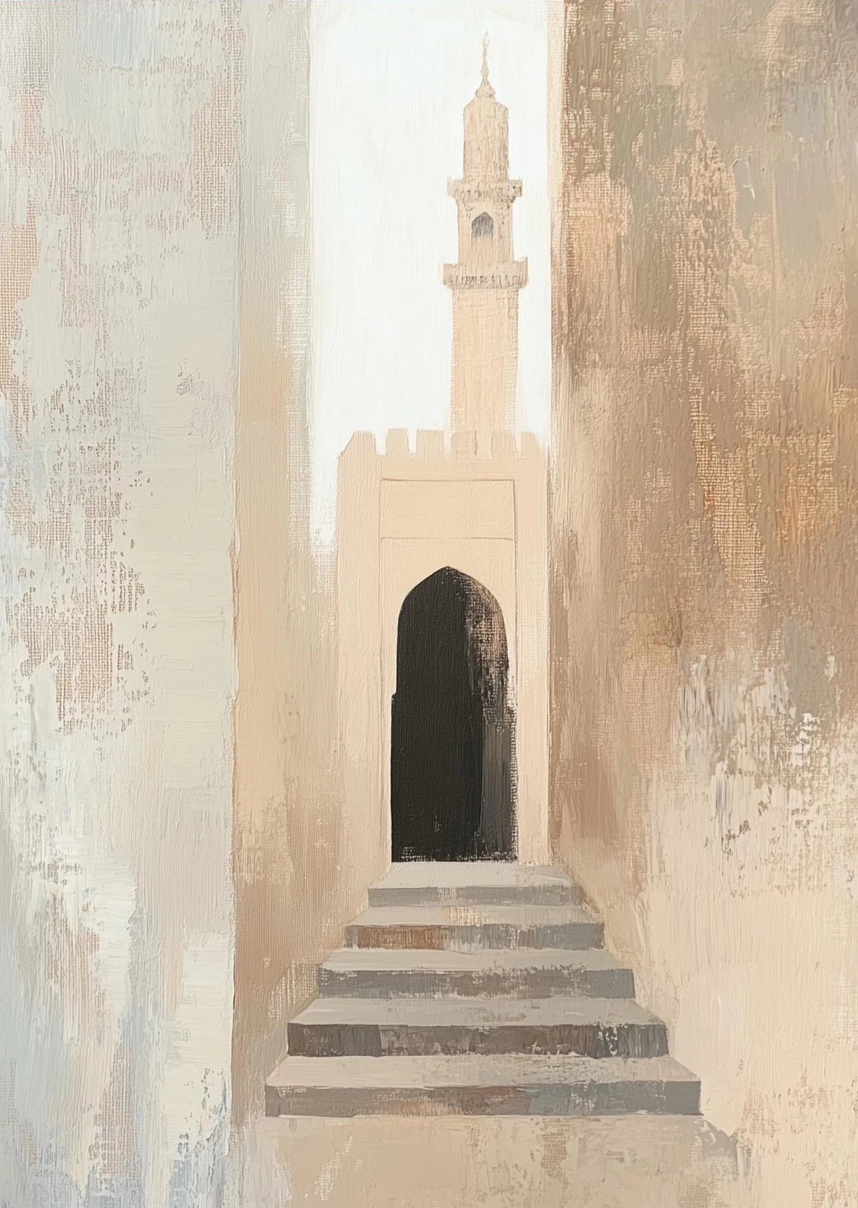 Muslim Mosque Islamic Architecture Archway Poster Minimalist Neutral Beige Canvas Printing Wall Art Picture for Room Home Decor