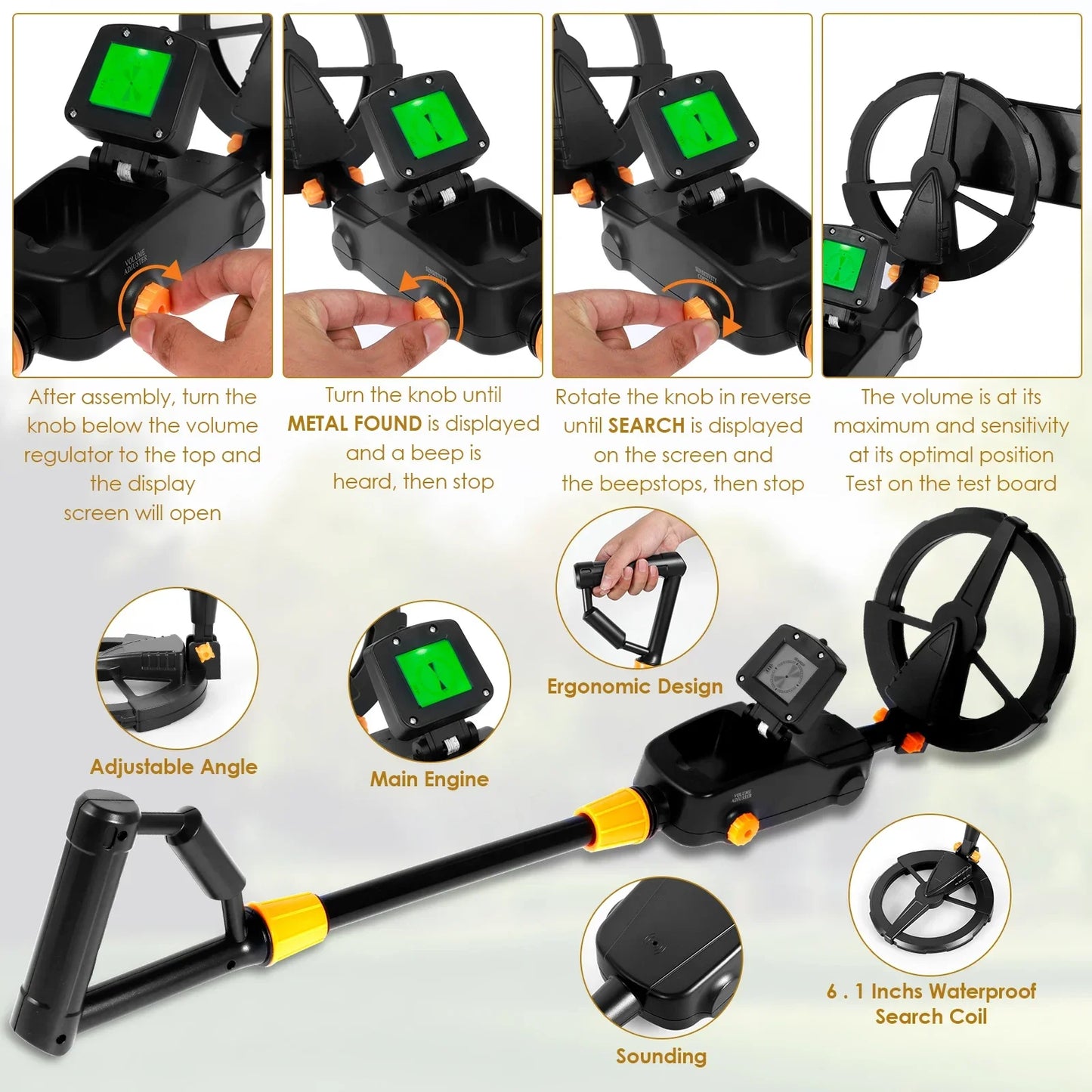 Metal Detector Adjustable Metal Detecting Tool Kit Gold Silver Finder Detector LCD Display Jewelry Coin Hunting Detector