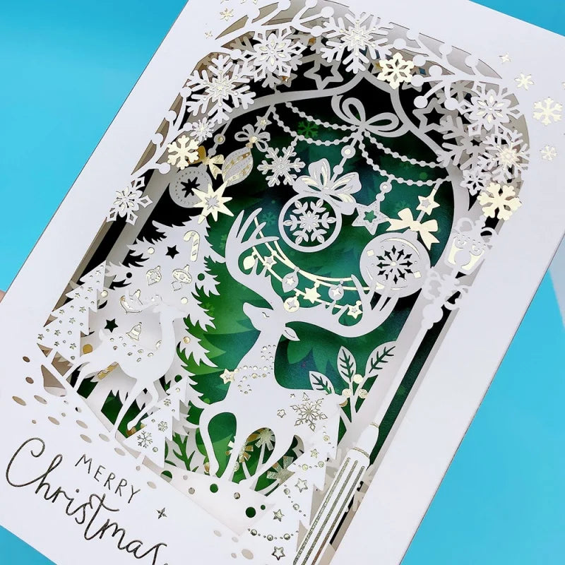 Christmas 3D Greeting Card Envelope Blessings DIY Christmas Eve Gift Elk Decoration Xmas Invitation Postcard Navidad Supplies