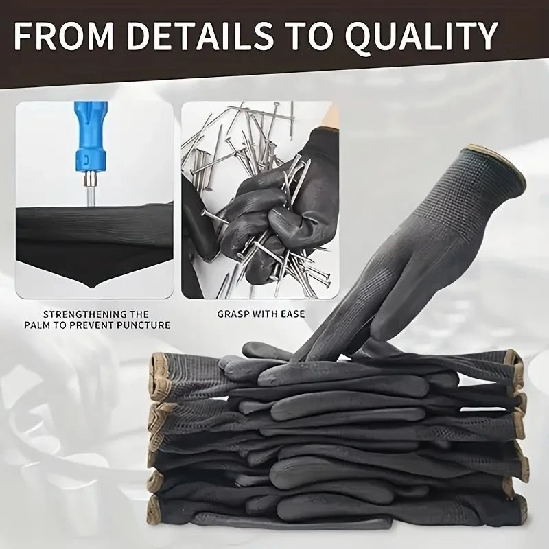 12 Pairs Protective Work Gloves Wear-resistant Non-slip Anti-static Gardening And Woodworking Machinery Safety Work Gloves