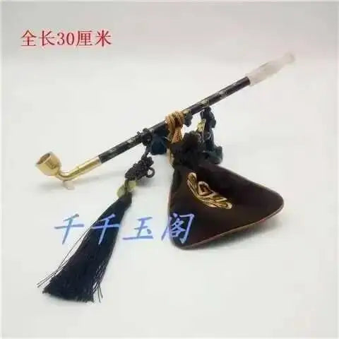 New Long Stem Vintage Tobacco Pipes Agate Cigarette Holder Pipes Smoking With Tobacco Bag Pendant Chinese Girl Accessories