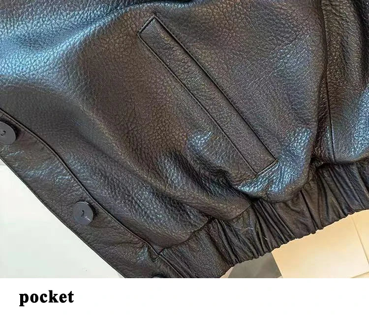 Retro Leather Bomber Jackets for Women Genuine Foam Leather Bubble Texture Short Coat Female Square-Cut Lapel Slim Fit Chaquetas