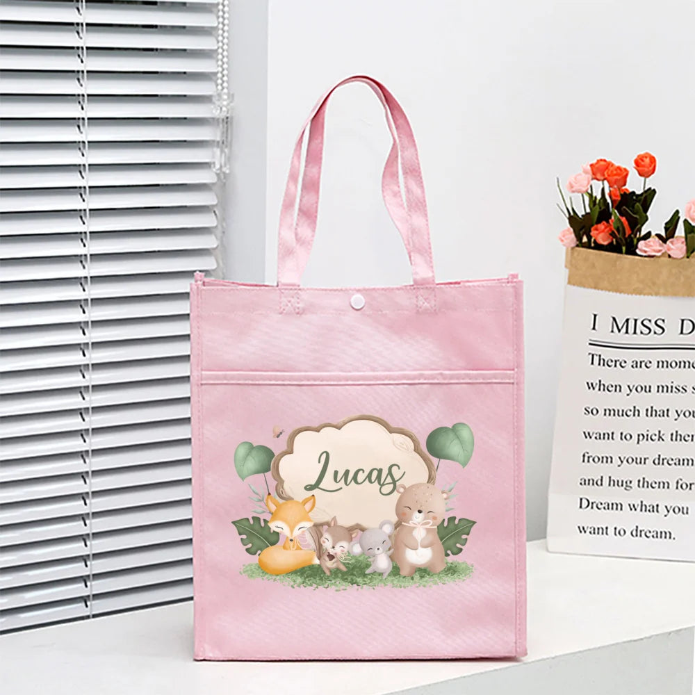 Personalized Kids Library Tote Bags Homeschool Cute Custom Name Reading Books Bag Children School Bag Birthday Gifts for Kids
