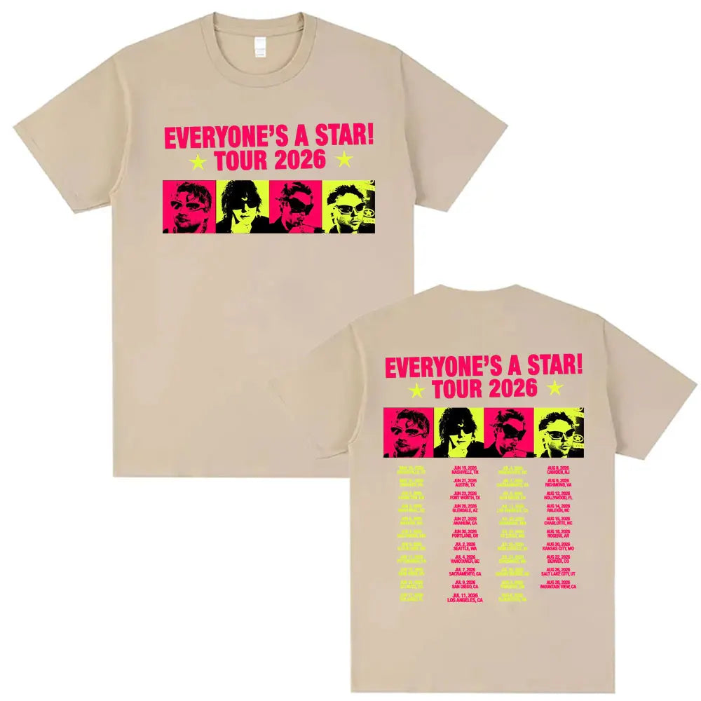 5 Seconds of Summer Everyone's A Star Tour 2026 Album T-shirts Men's Women Retro Hip Hop Style T Shirt Summer Tops Loose T-shirt