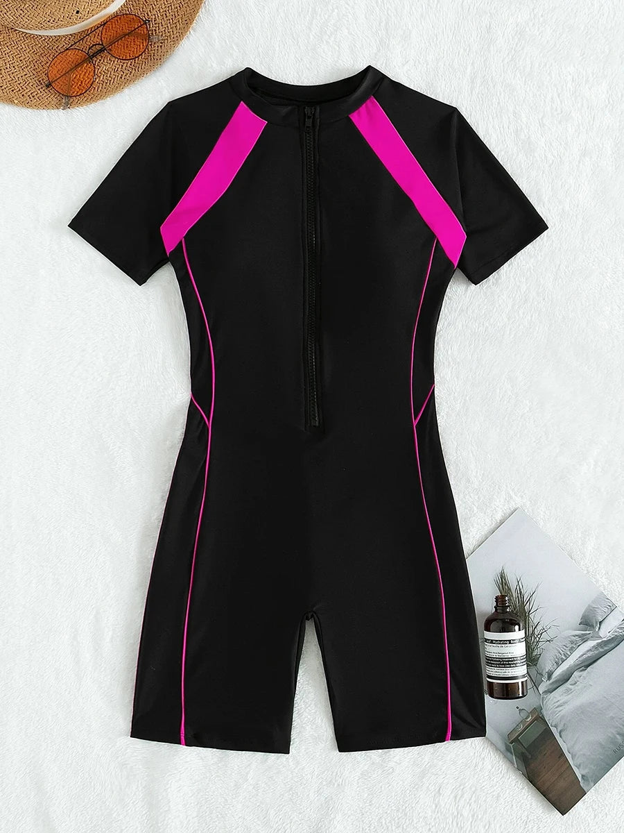 Short Sleeve Surfing Swimsuit 2026 Slim Bodysuit Swimwear Women One Pieces Rashguard Diving Clothes Bathing Swimming Swim Suit
