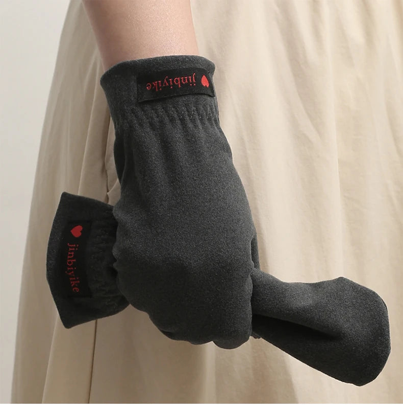 Mittens male warm cycling driving cold students windproof elastic winter thin velvet lovers all refer to female Half round glove