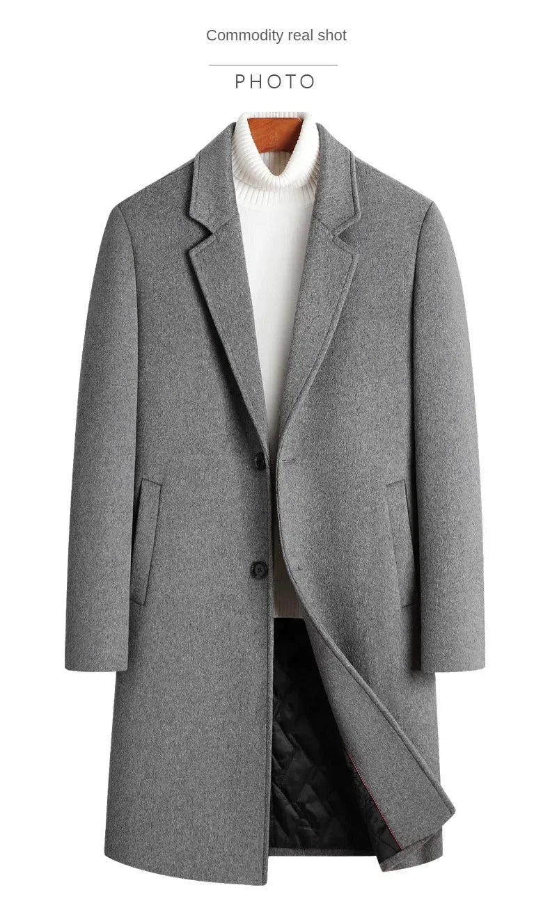 Wool 54.3% autumn and winter new men's woolen coat medium and long suit collar cotton thickened woolen coat men's coat