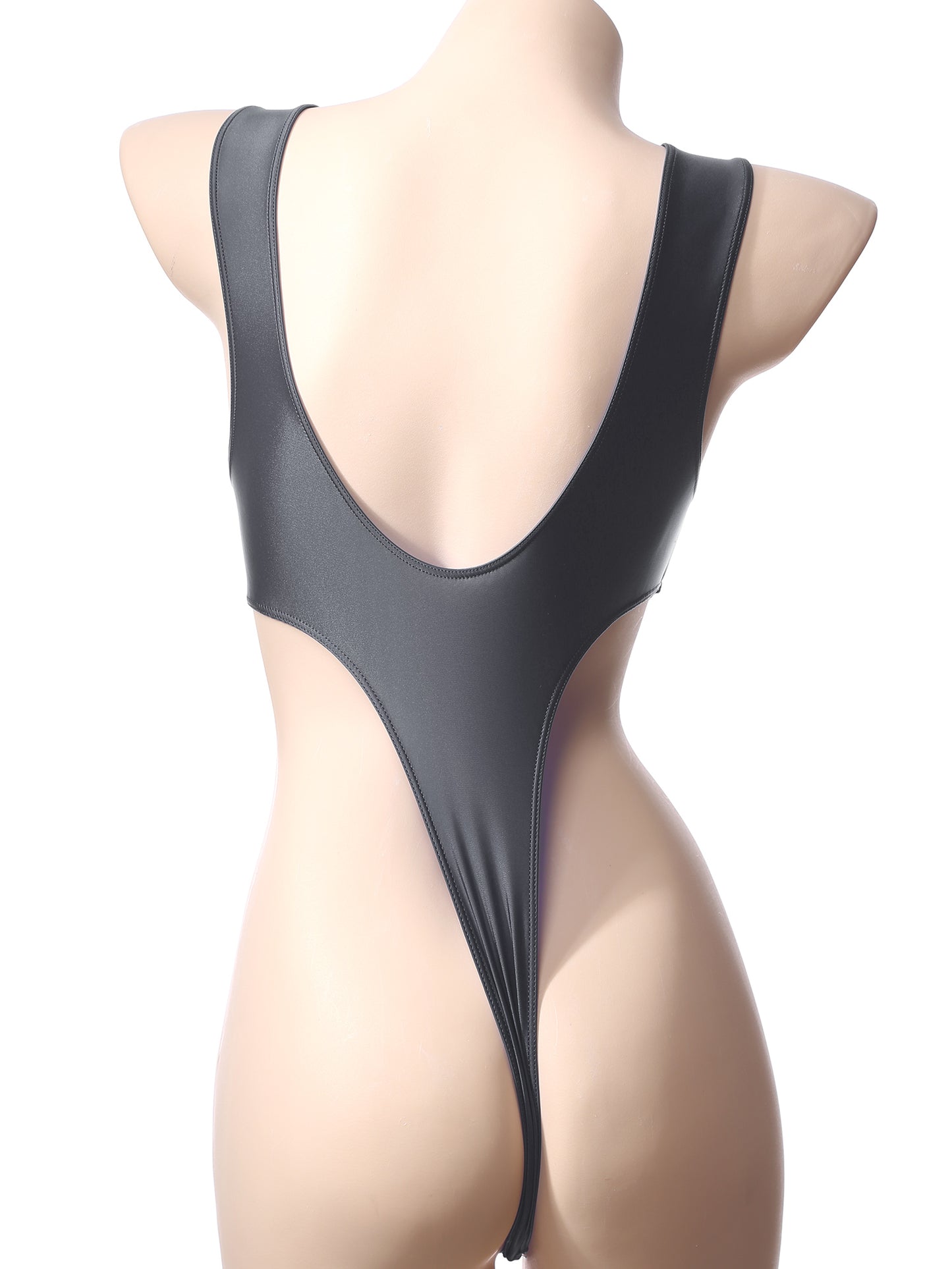 Women Bathing Suit Solid Color Swimsuit Glossy Backless High Cut Dance Yoga Bodysuit Underwear Swimwear Leotard Beachwear