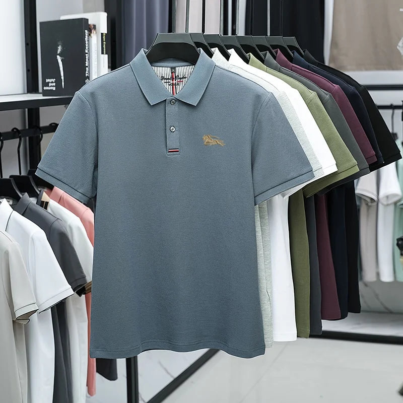 100% Pure Cotton Men's New Polo T-shirt Comfortable Breathable Cool Business Leisure Multi-scene Short Sleeve High-end Embroider