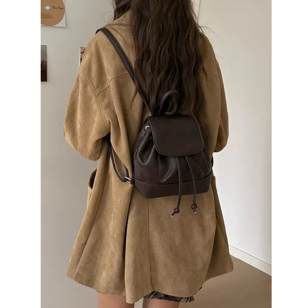 Small Fashion Backpacks School Bags for college girls Pu Leather Women Shoulder Bag Cute Flap String Female Handbags Tote Purse