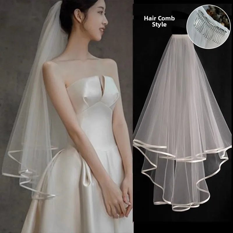 Wedding Veil Bridal Headwear Engagement Proposal Simple Elegant Soft Tulle Headpiece for Bride Ceremony Registration