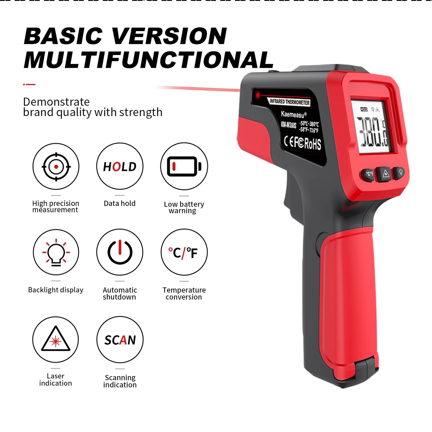 Infrared Thermometer Gun Home & Industrial Non-Contact Digital Laser Thermometer for Engine Kitchen BBQ Pizza Oil Cooking Meat