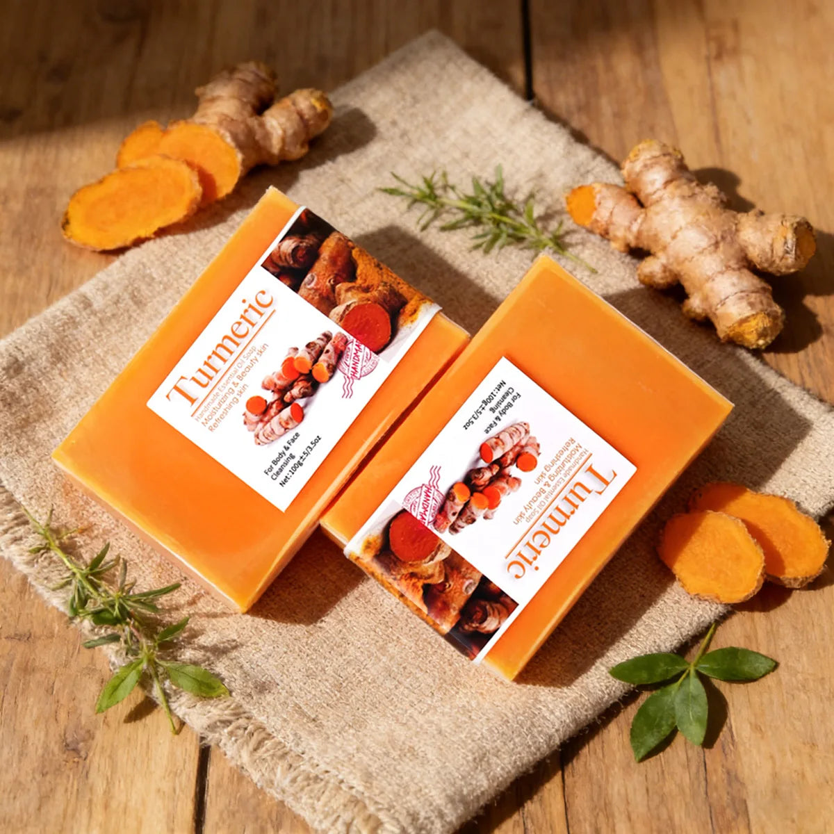 2Pcs 100% Natural Organic Turmeric Skin Whitening Anti Acne Handmade Skin Care Face Body Turmeric Bar Soap